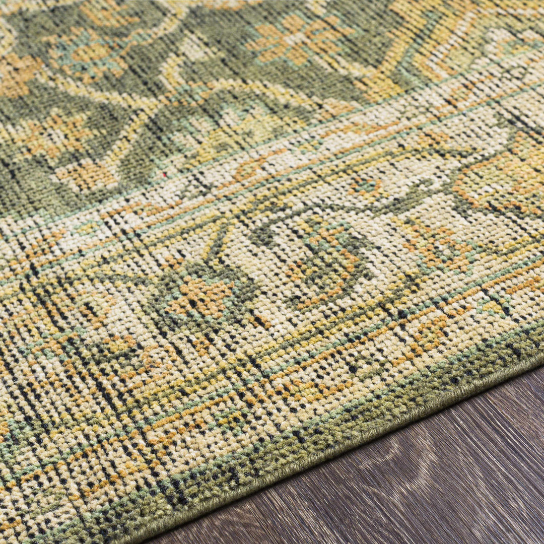 Clunes Traditional Floral Design Beige And Olive Hand Knotted Area Rug