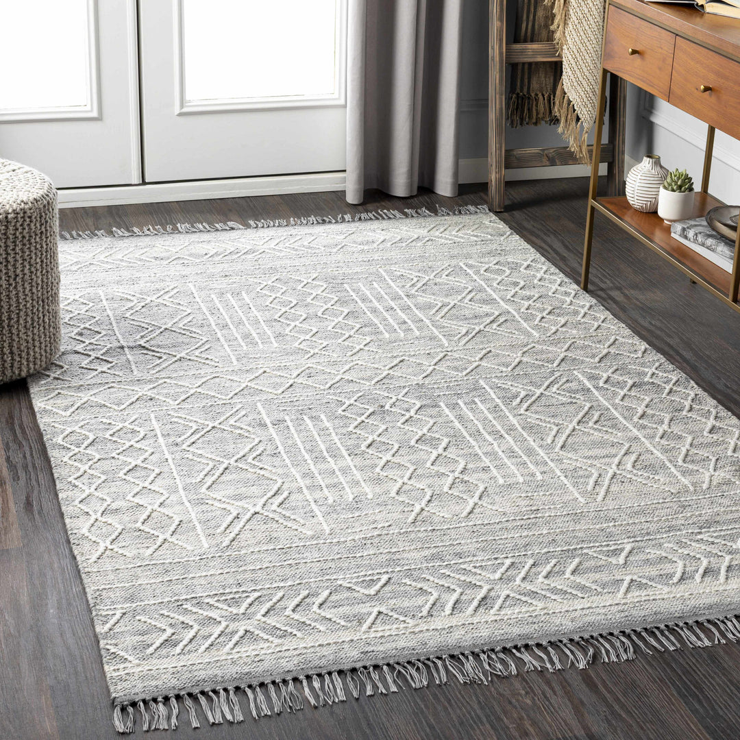 Clintwood Modern Style Gray And Ivory Hand Woven Area Rug