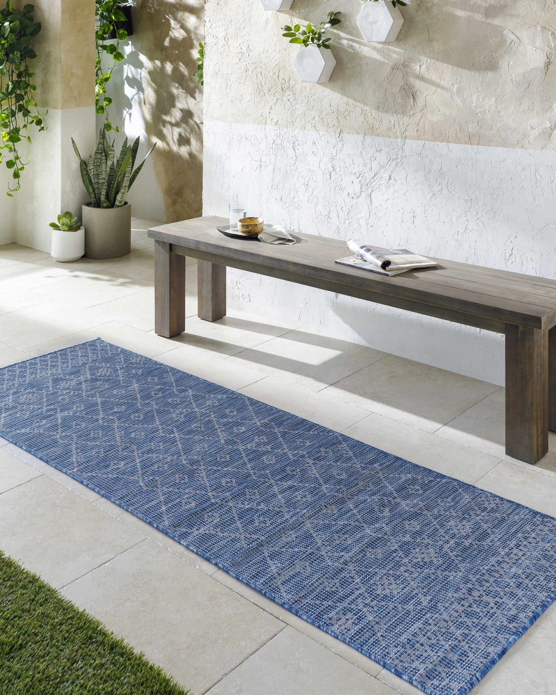 Clophill Blue Modern geometrical Design Outdoor Area Rug - The Rug Decor
