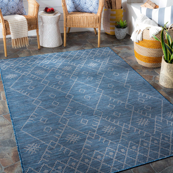 Clophill Blue Modern geometrical Design Outdoor Area Rug - The Rug Decor