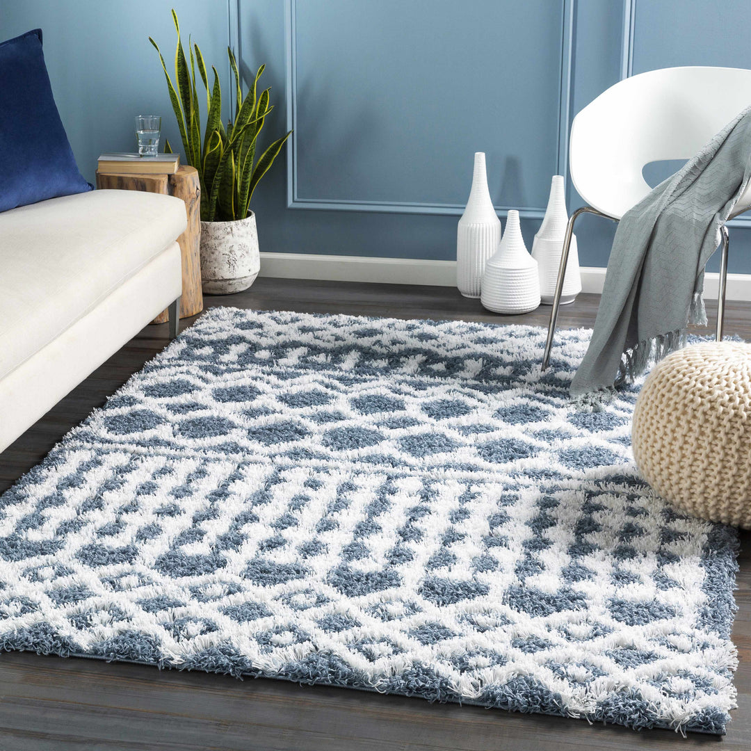 Camp Modern Geometrical Design Blue And Ivory Area Rug
