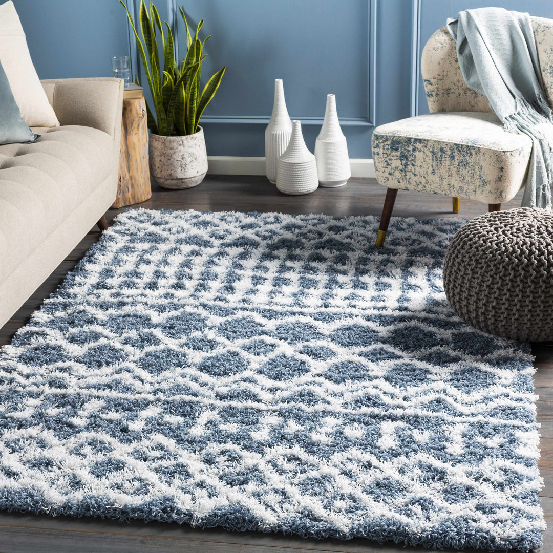 Camp Modern Geometrical Design Blue And Ivory Area Rug