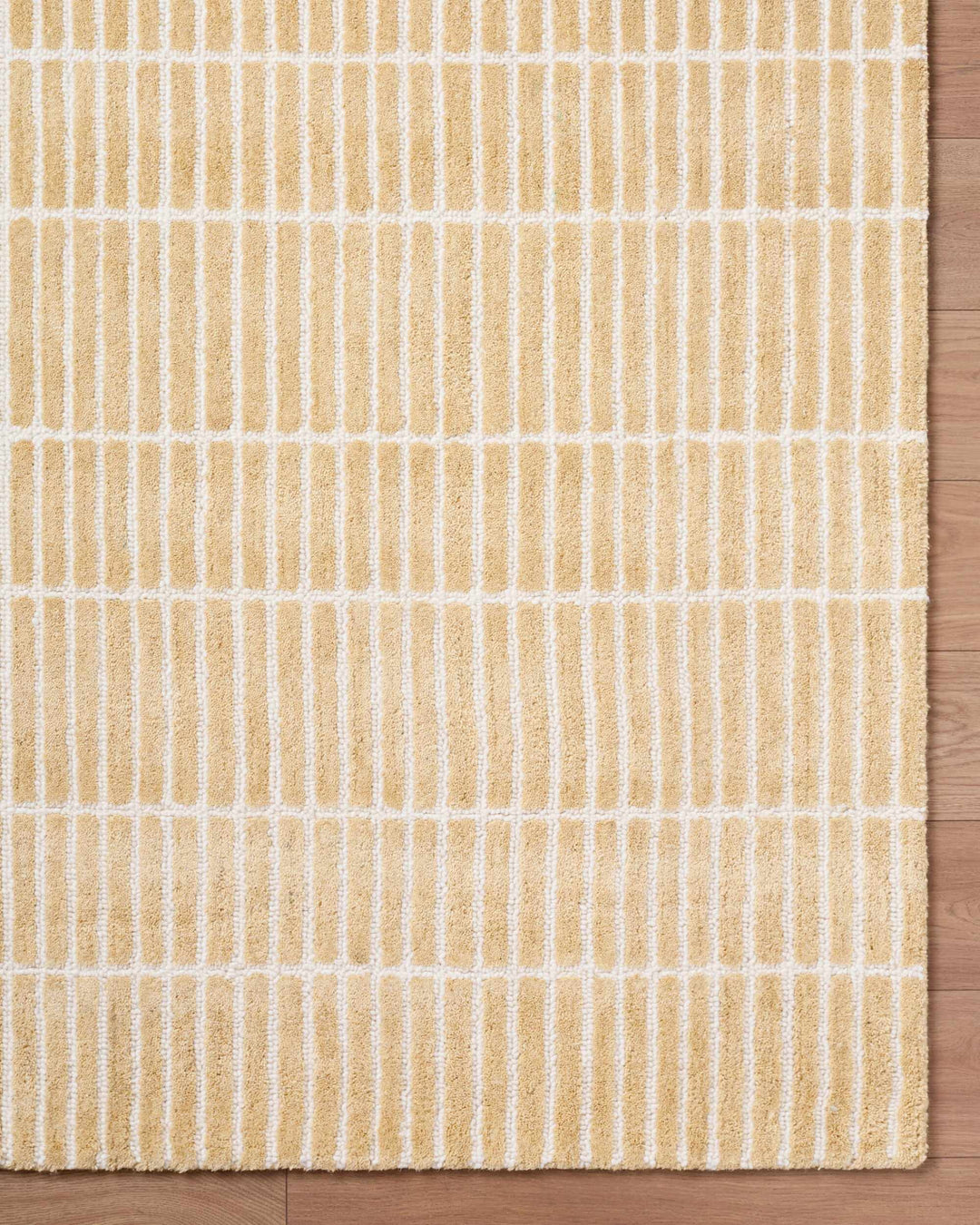 Finial Modern Stripes Design Beige Hand Tufted Wool Area Rug
