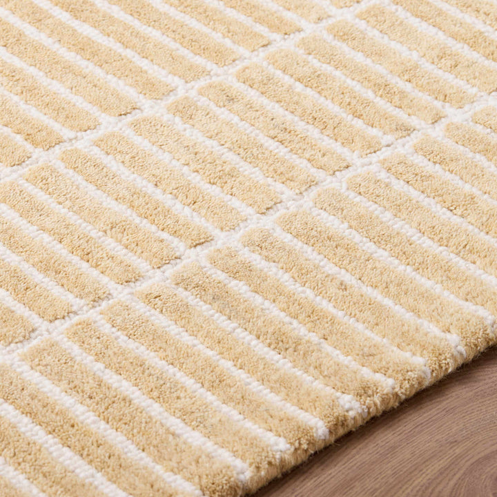 Finial Modern Stripes Design Beige Hand Tufted Wool Area Rug
