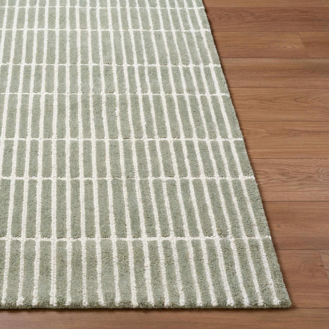 Finial Contemporary Style Green Hand Tufted Wool Area Rug