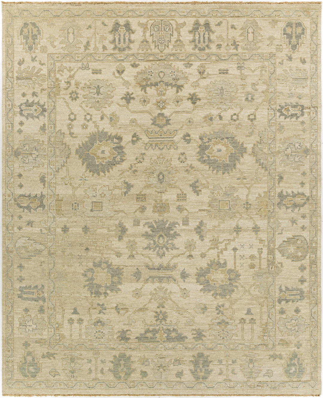 Canning Traditional Floral Design Beige Hand Knotted Area Rug