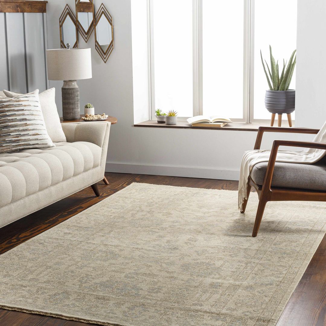 Canning Traditional Floral Design Beige Hand Knotted Area Rug