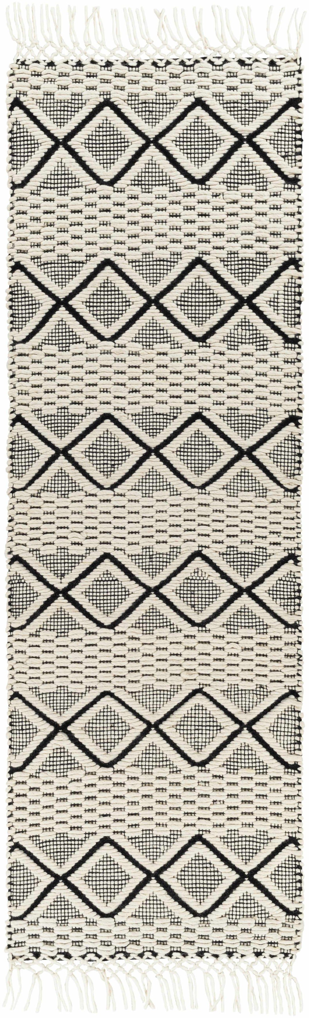 Cobourg Modern Geometrical Ivory And Black Hand Woven Area Rug