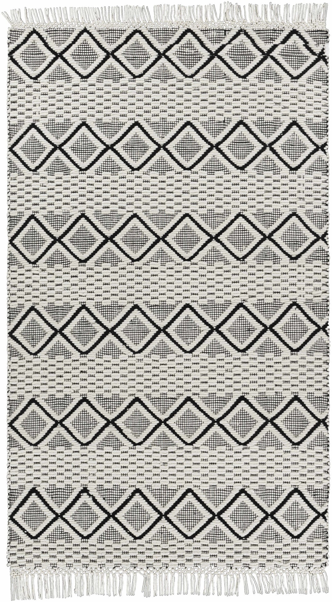 Cobourg Modern Geometrical Ivory And Black Hand Woven Area Rug