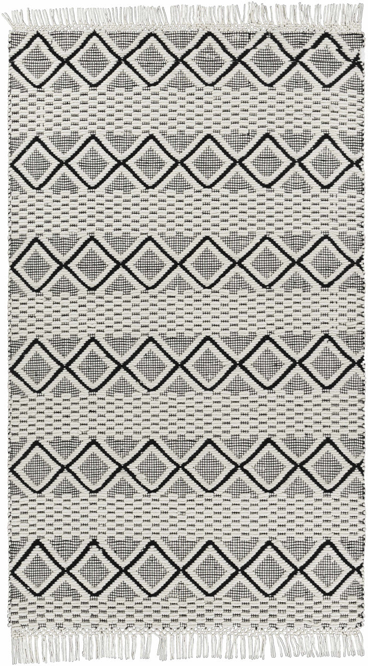 Cobourg Modern Geometrical Ivory And Black Hand Woven Area Rug