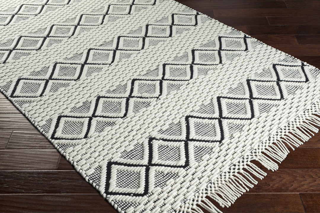 Cobourg Modern Geometrical Ivory And Black Hand Woven Area Rug