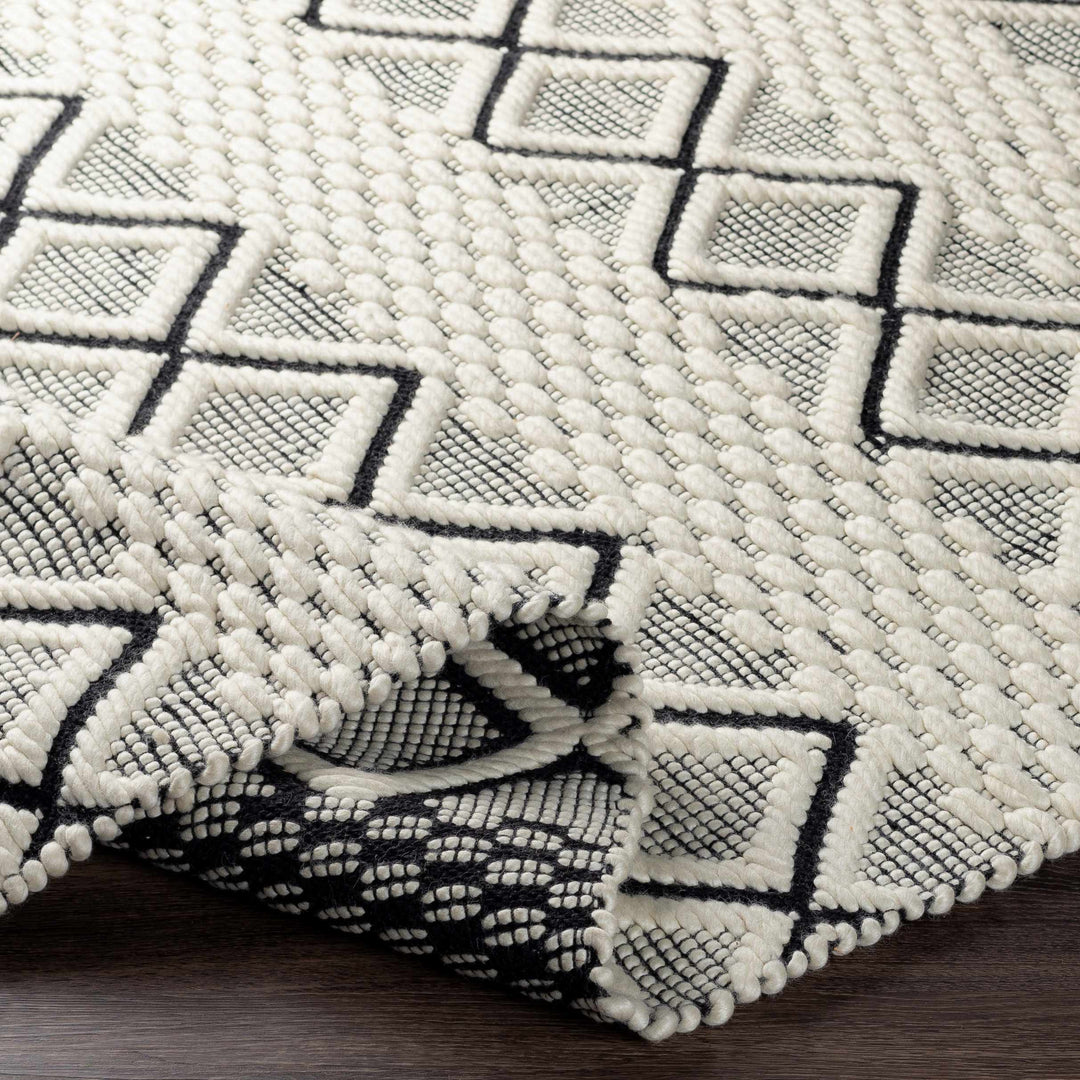 Cobourg Modern Geometrical Ivory And Black Hand Woven Area Rug