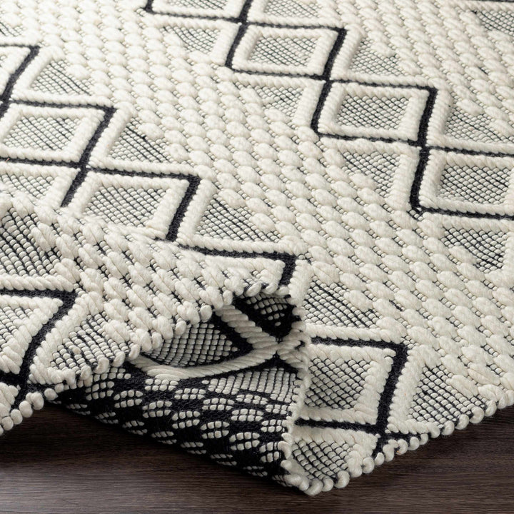 Cobourg Modern Geometrical Ivory And Black Hand Woven Area Rug