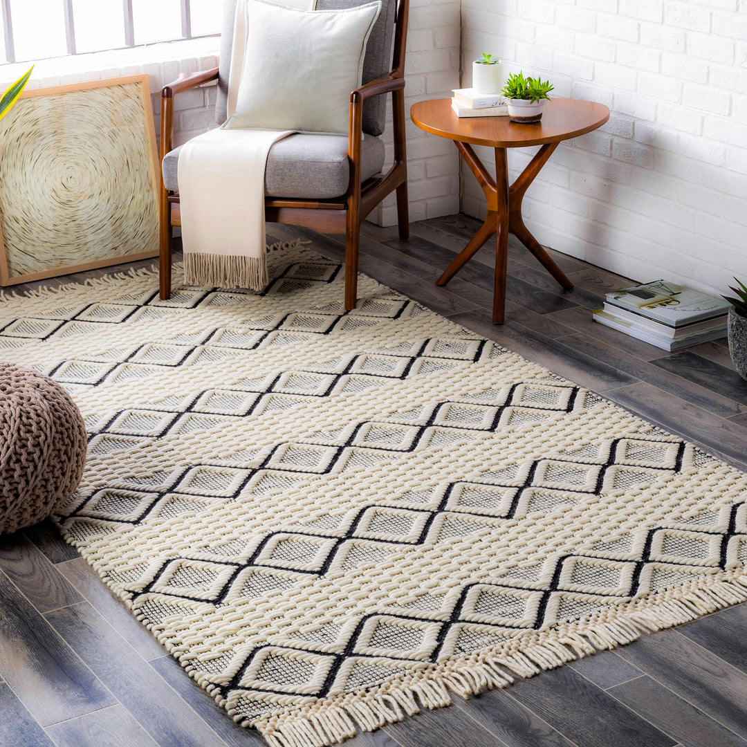 Cobourg Modern Geometrical Ivory And Black Hand Woven Area Rug