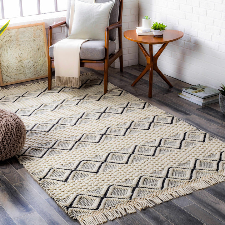 Cobourg Modern Geometrical Ivory And Black Hand Woven Area Rug
