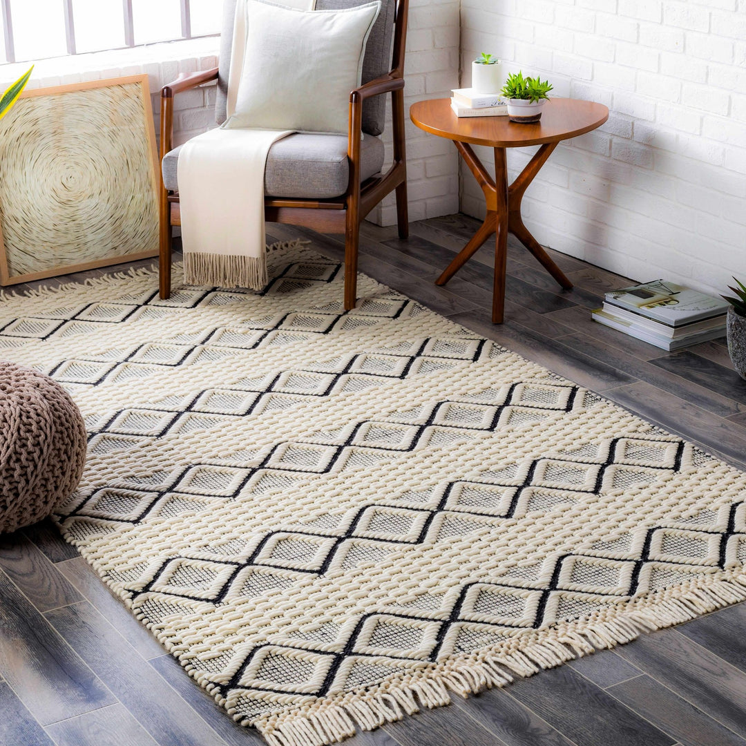 Cobourg Modern Geometrical Ivory And Black Hand Woven Area Rug - The Rug Decor