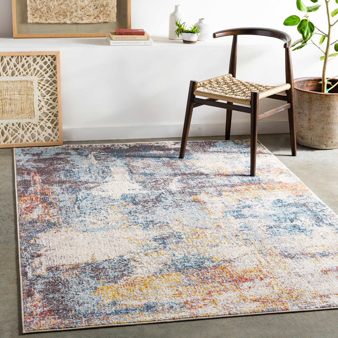 Cofield Modern Abstract Design Ivory And Blue Area Rug