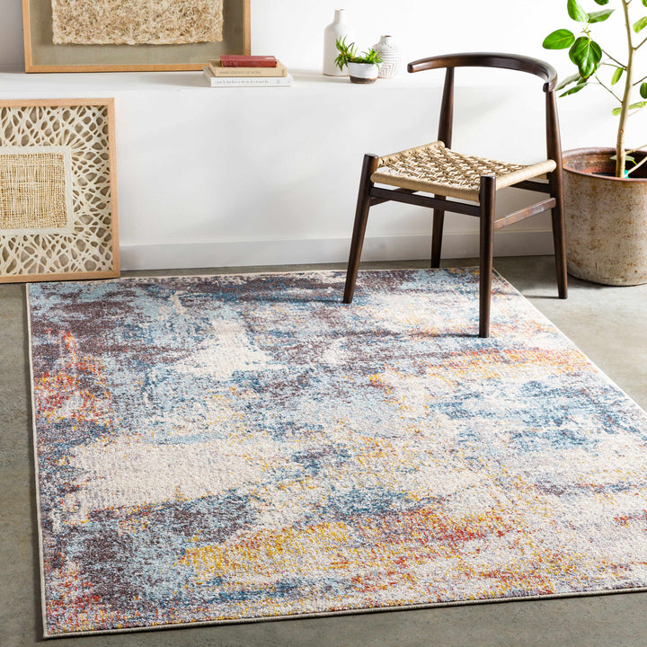 Cofield Modern Abstract Design Ivory And Blue Area Rug