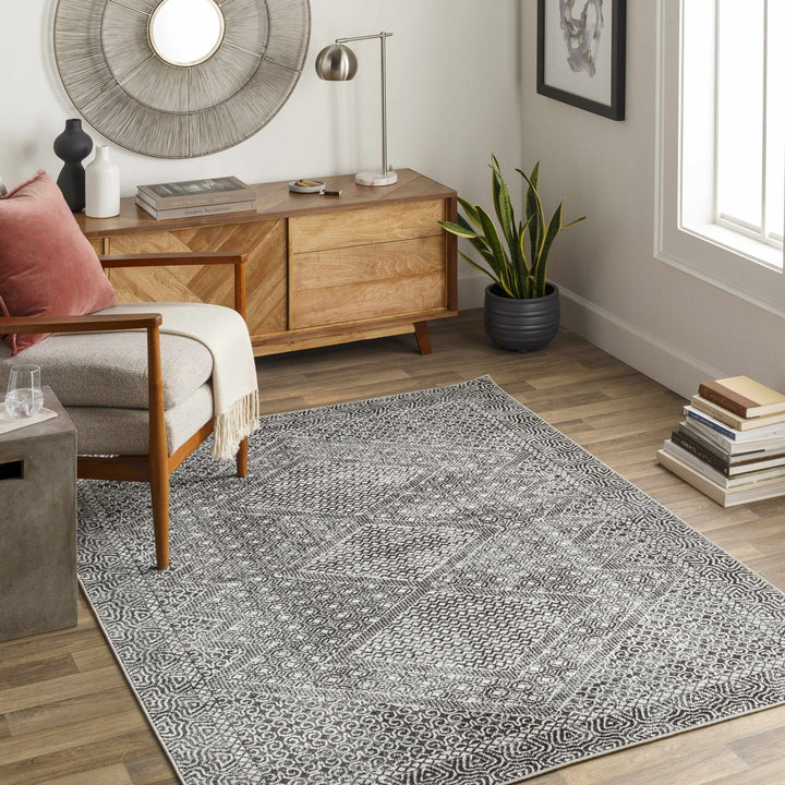 Coledale Modern Geometric Design Black & White Washable Rug - The Rug Decor