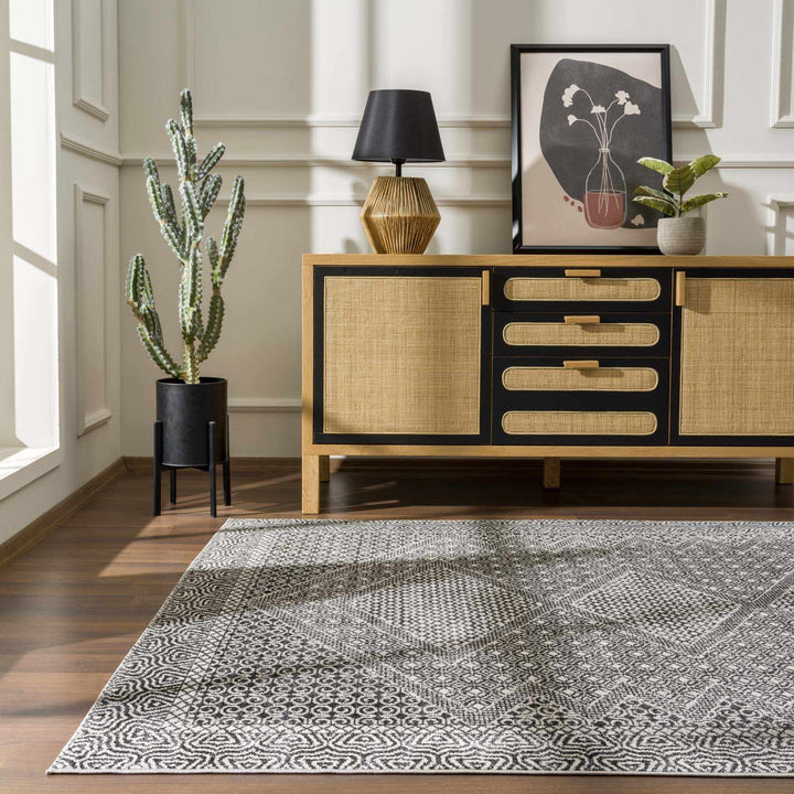 Coledale Modern Geometric Design Black & White Washable Rug - The Rug Decor