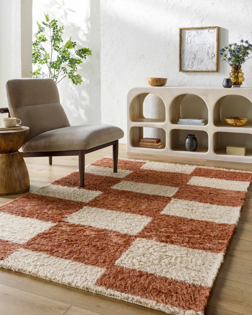 Coleka Modern Geometrical Rust And Beige Rug - The Rug Decor