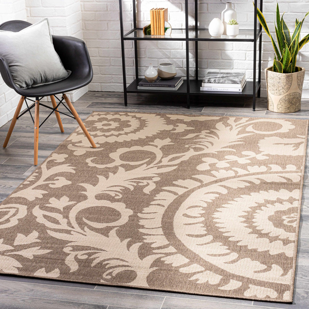 Collegeport Modern Botanical Pattern Beige Rug - The Rug Decor