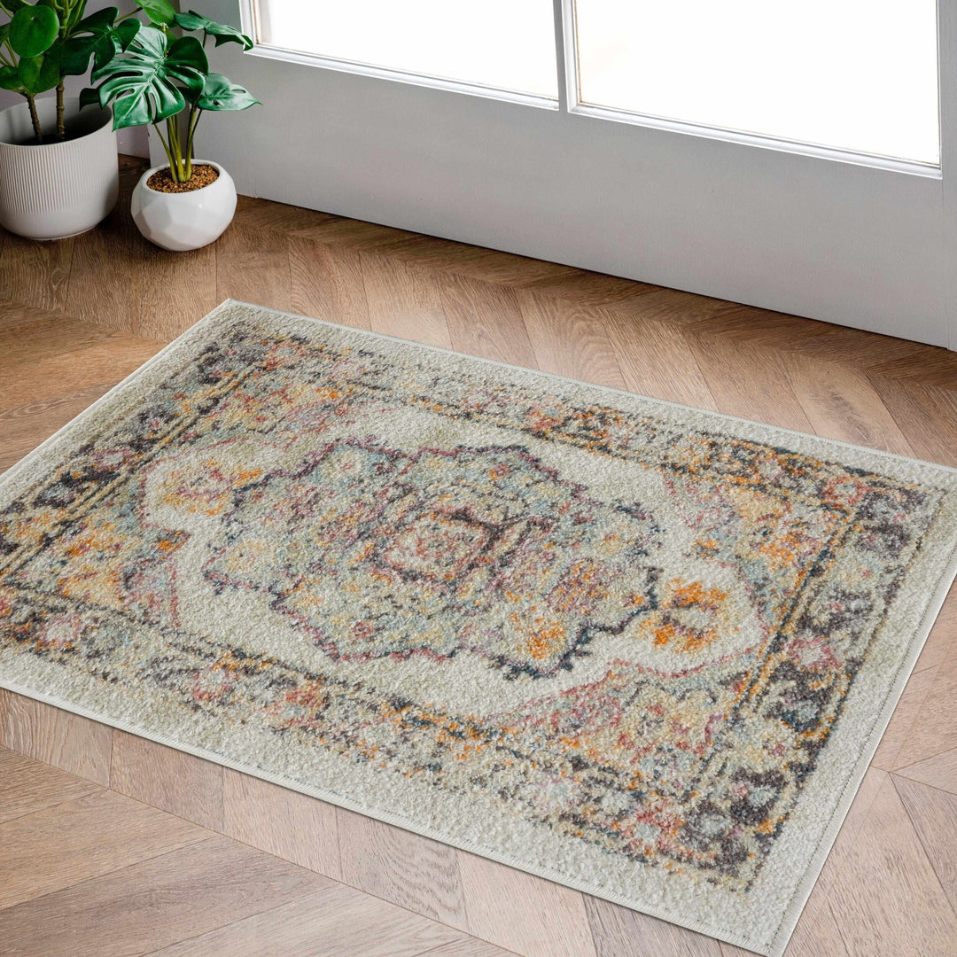 Colorful Blue, Ivory, Beige and Charcoal Traditional Heriz Multi Size rug - The Rug Decor