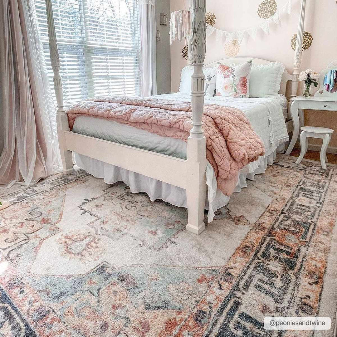 Colorful Blue, Ivory, Beige and Charcoal Traditional Heriz Multi Size rug - The Rug Decor