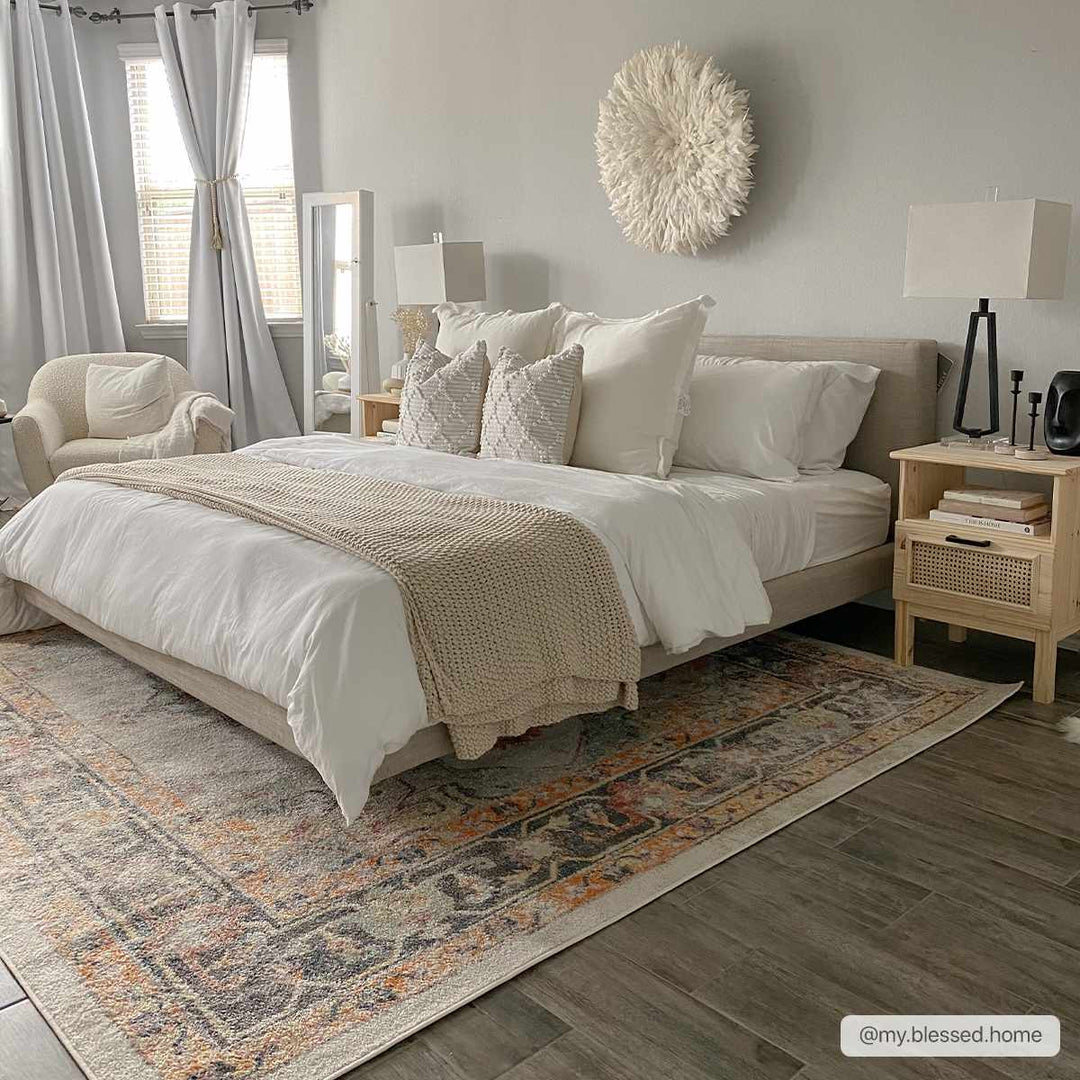 Colorful Blue, Ivory, Beige and Charcoal Traditional Heriz Multi Size rug - The Rug Decor