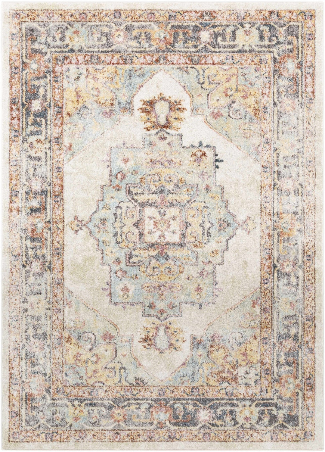 Colorful Blue, Ivory, Beige and Charcoal Traditional Heriz Multi Size rug - The Rug Decor