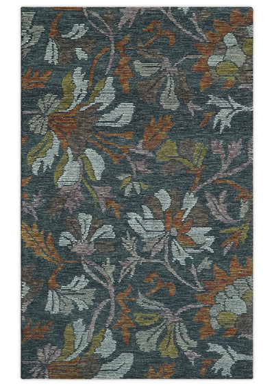 Colorful Charcoal, Ivory, Rust Traditional Floral Hand Tufted 5x8 wool area rug - The Rug Decor