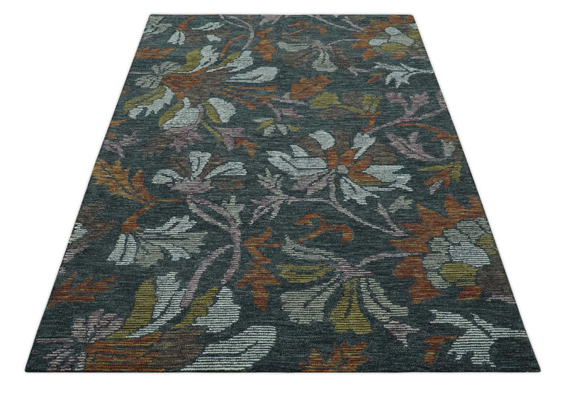 Colorful Charcoal, Ivory, Rust Traditional Floral Hand Tufted 5x8 wool area rug - The Rug Decor