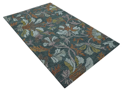 Colorful Charcoal, Ivory, Rust Traditional Floral Hand Tufted 5x8 wool area rug - The Rug Decor