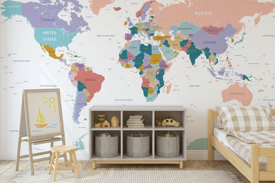 Colorful Fun Play World Map self - adhesive Wallpaper for Kid's room - The Rug Decor