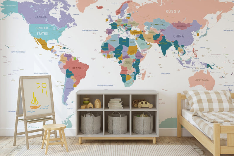 Colorful Fun Play World Map self - adhesive Wallpaper for Kid&