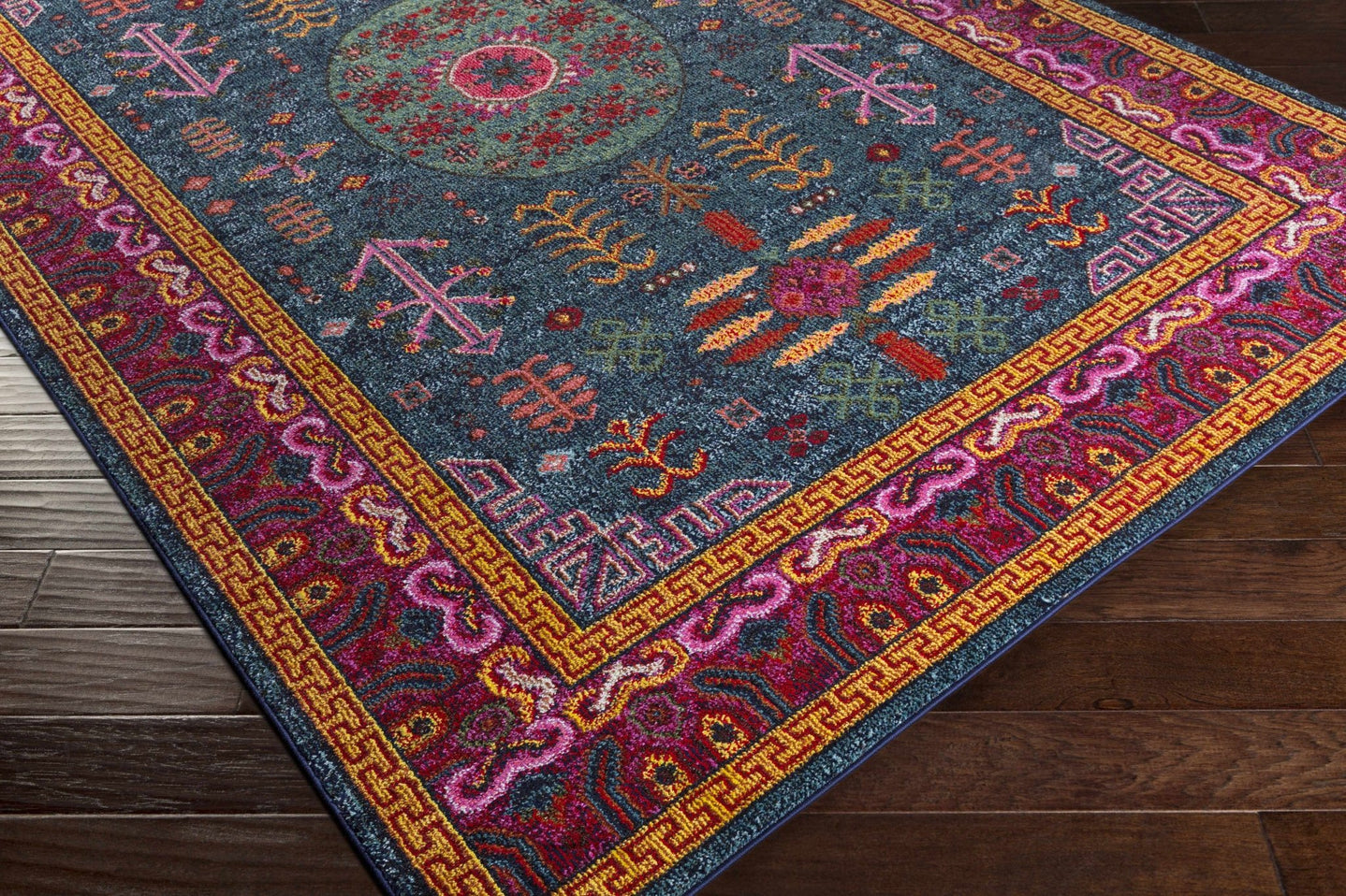 Colorful Green, Blue and Pink Traditional Medallion area rug - The Rug Decor