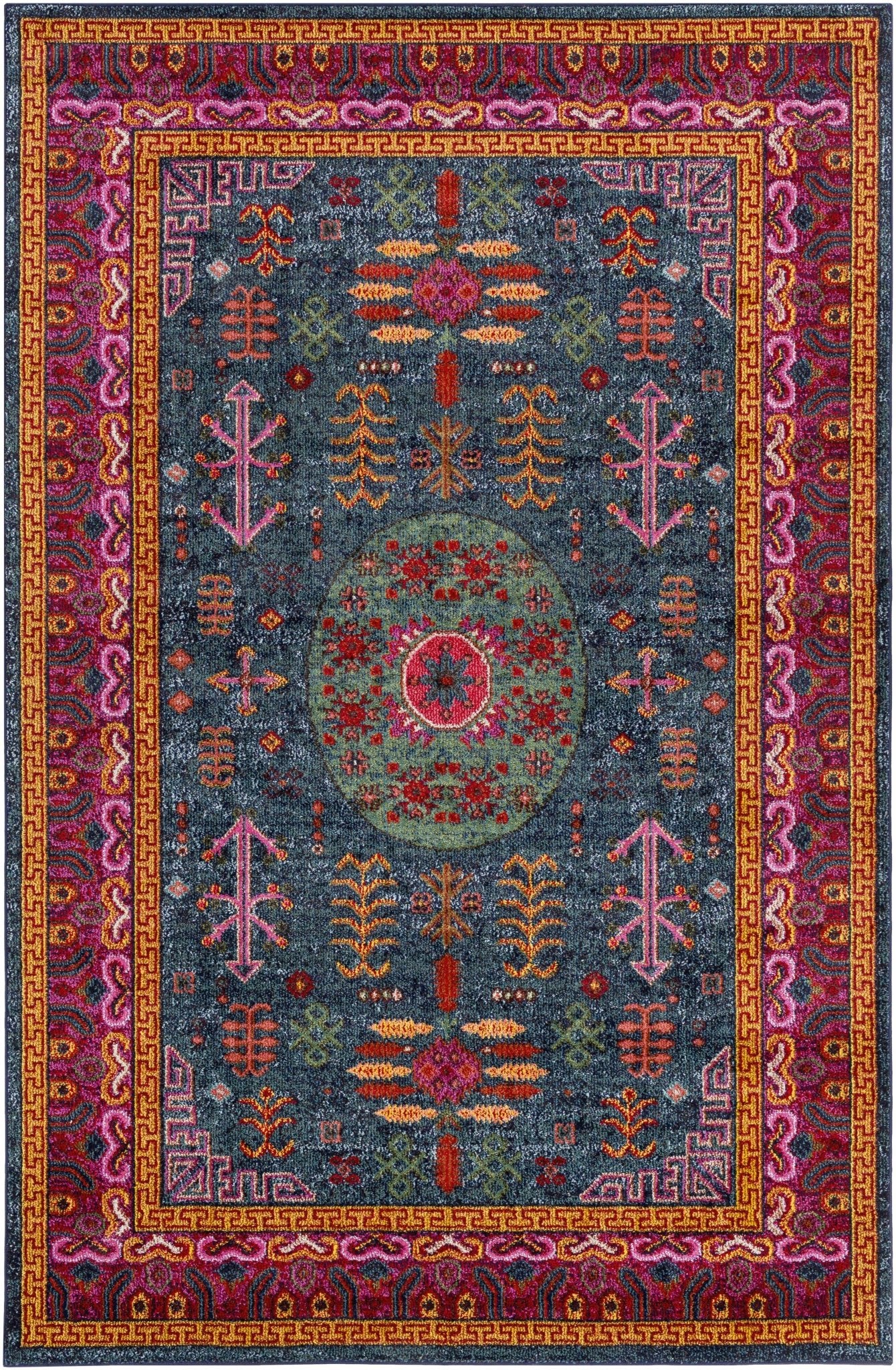 Colorful Green, Blue and Pink Traditional Medallion area rug - The Rug Decor