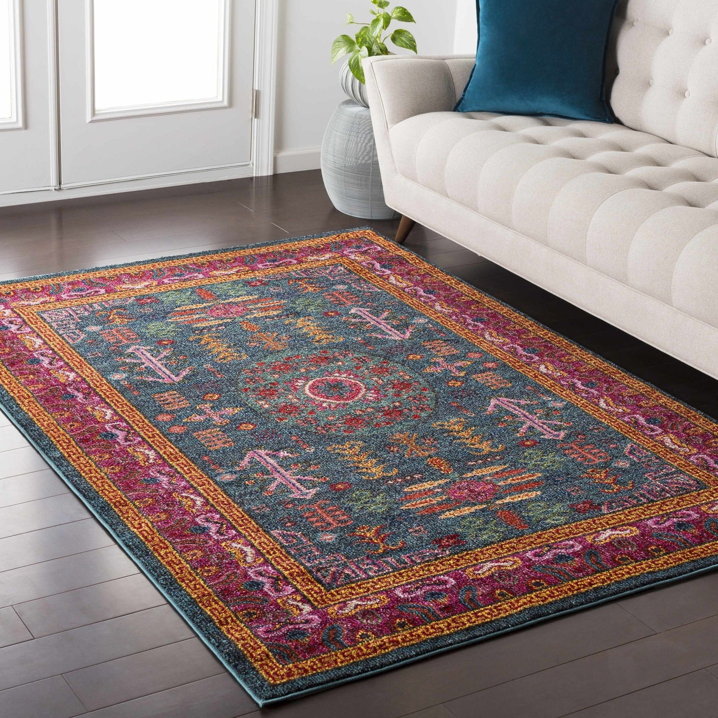 Colorful Green, Blue and Pink Traditional Medallion area rug - The Rug Decor