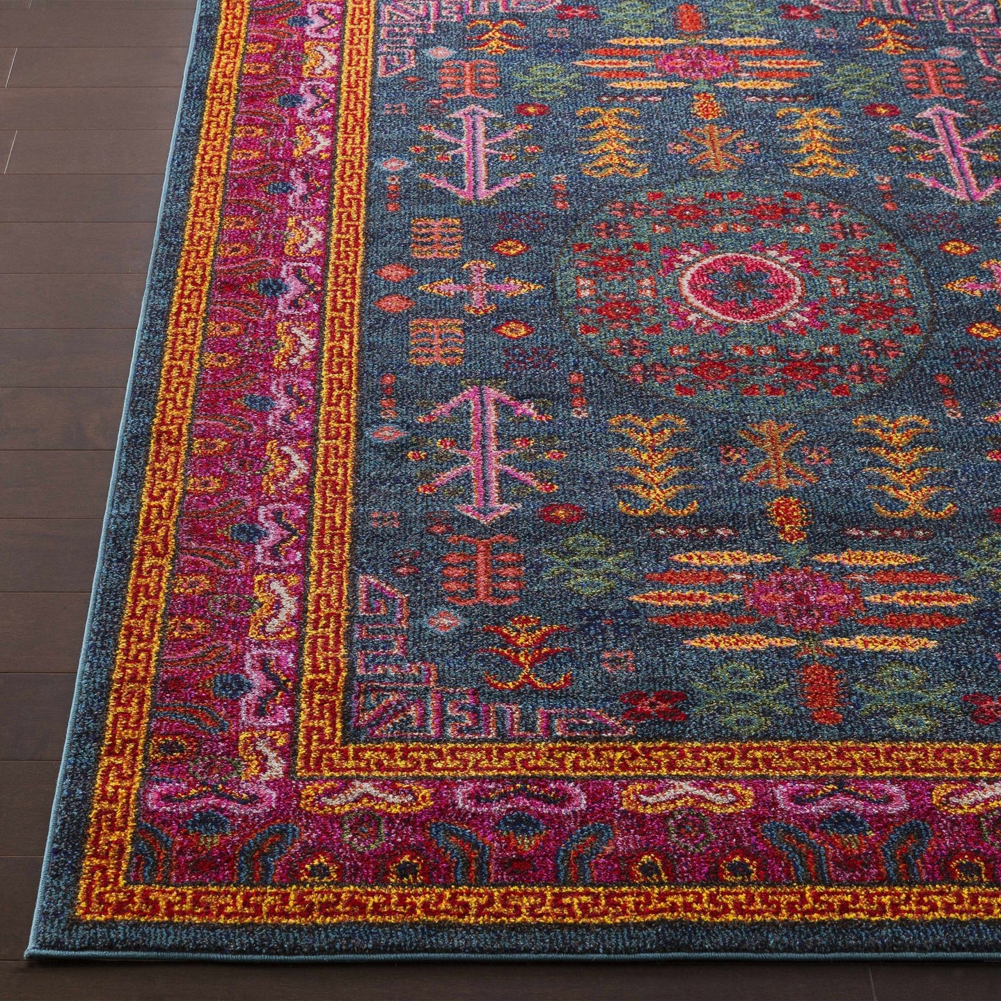 Colorful Green, Blue and Pink Traditional Medallion area rug - The Rug Decor