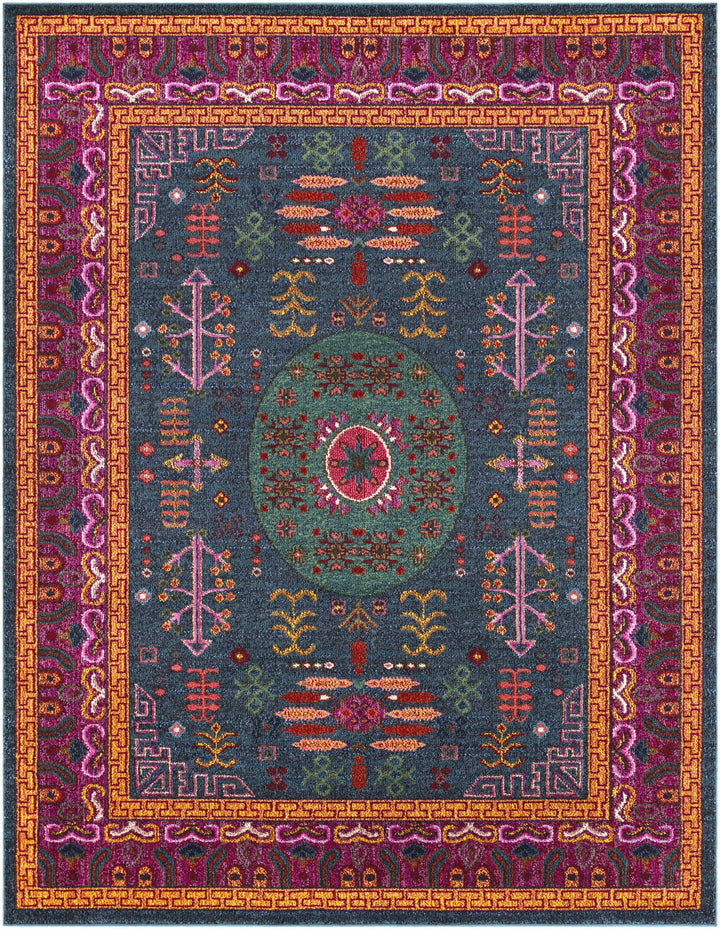 Colorful Green, Blue and Pink Traditional Medallion area rug - The Rug Decor