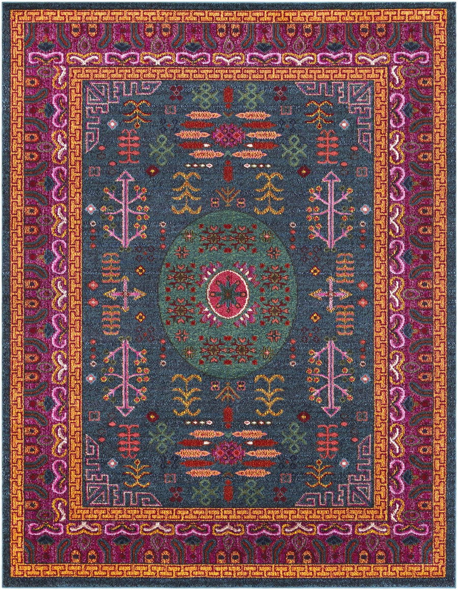 Colorful Green, Blue and Pink Traditional Medallion area rug - The Rug Decor