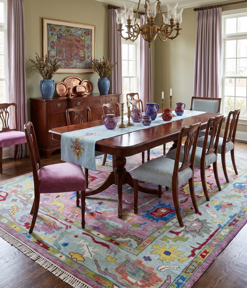 Colorful Hand knotted Traditional Oushak Pink And Ivory Custom Made wool Area Rug - The Rug Decor