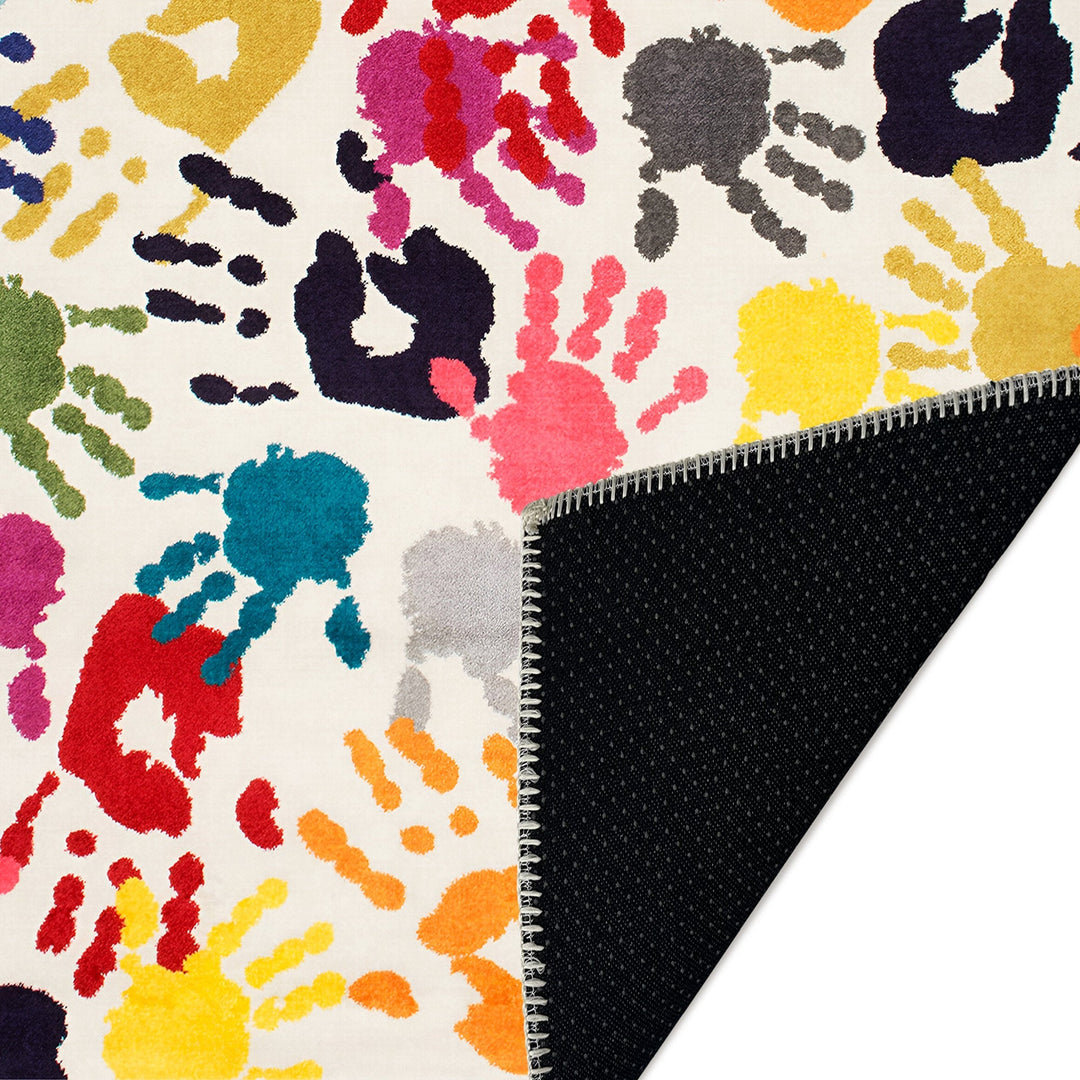 Colorful Handprints pattern Machine Washable Cotton Rug - The Rug Decor