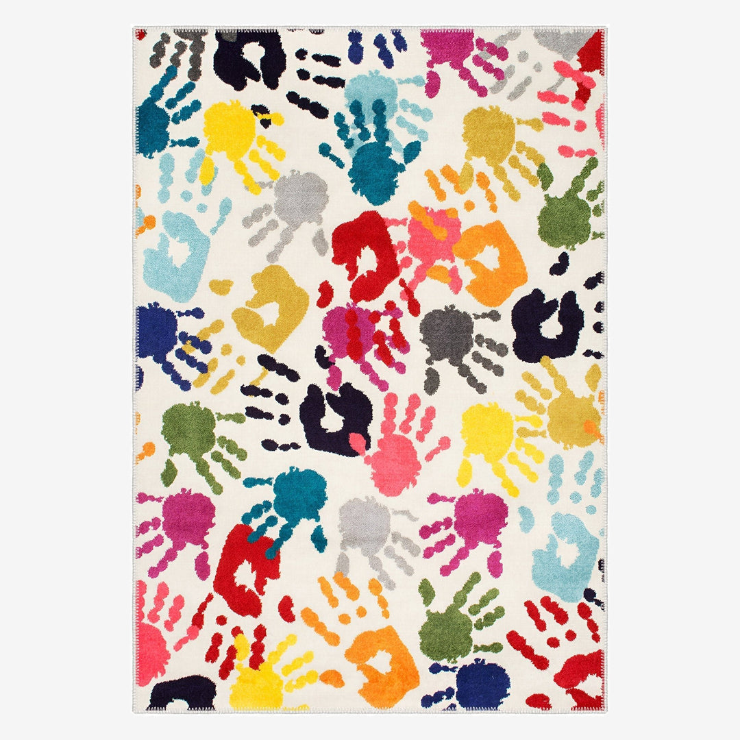 Colorful Handprints pattern Machine Washable Cotton Rug - The Rug Decor