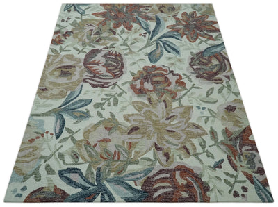 Colorful Ivory, Olive and Brown 8x10 Floral Design Hand Tufted wool Rug - The Rug Decor