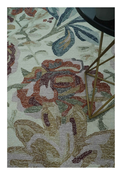 Colorful Ivory, Olive and Brown Floral Design Hand Tufted Custom Made wool Rug - The Rug Decor