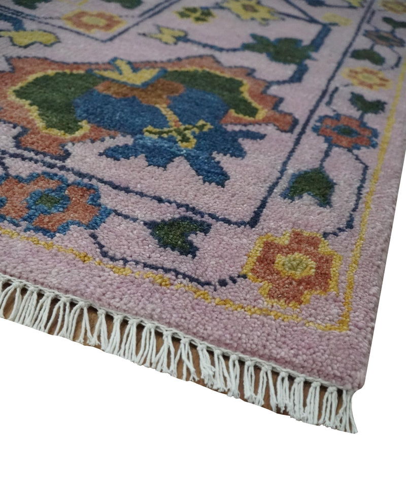 Colorful Light Purple, Gold and Blue Hand knotted Traditional Oushak 9x12 wool Area Rug - The Rug Decor