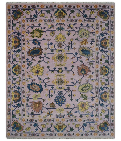 Colorful Light Purple, Gold and Blue Hand knotted Traditional Oushak 9x12 wool Area Rug - The Rug Decor