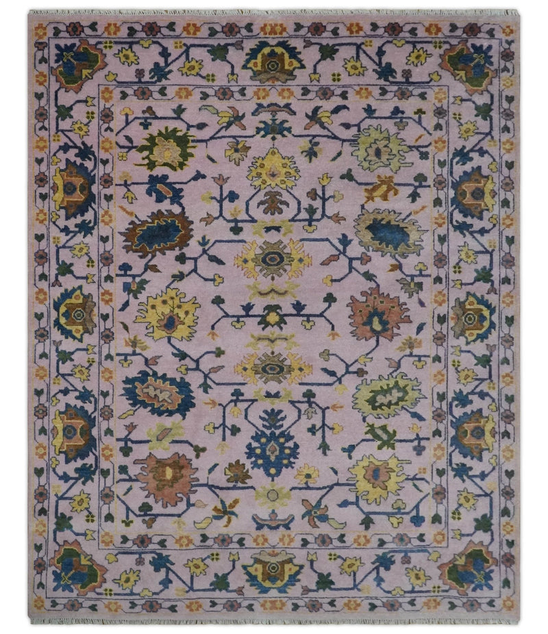 Colorful Light Purple, Gold and Blue Hand knotted Traditional Oushak 9x12 wool Area Rug - The Rug Decor