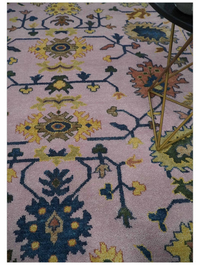 Colorful Light Purple, Gold and Blue Hand knotted Traditional Oushak 9x12 wool Area Rug - The Rug Decor